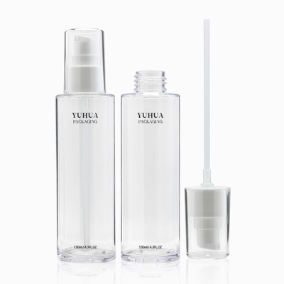 la bottiglia di plastica della lozione di 100ml 130ml 150ml ha glassato la bottiglia rotonda del cilindro trasparente della pompa