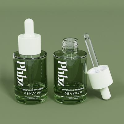 Bottiglia verde di vetro di lusso del siero delle bottiglie del contagoccia dell'OEM 30ML 1oz