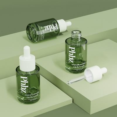 Bottiglia verde di vetro di lusso del siero delle bottiglie del contagoccia dell'OEM 30ML 1oz