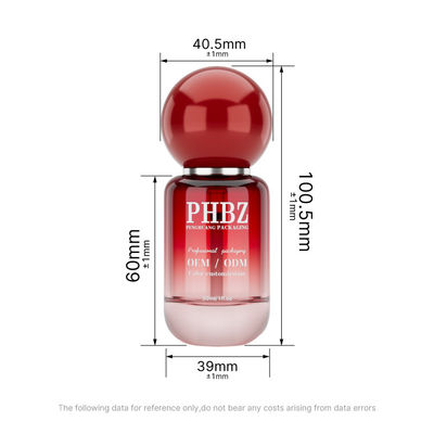 30ml / 1oz vuoto di vetro a gradiente rosso bottiglia di siero cosmetico con tappo a sfera rotonda, colore personalizzato OEM ODM imballaggio per la cura della pelle per lozione olio essenziale
