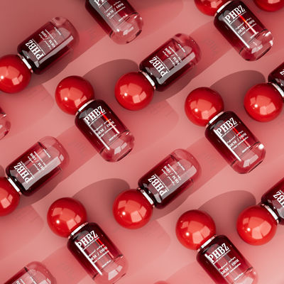30ml / 1oz vuoto di vetro a gradiente rosso bottiglia di siero cosmetico con tappo a sfera rotonda, colore personalizzato OEM ODM imballaggio per la cura della pelle per lozione olio essenziale