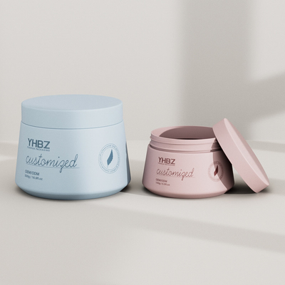 Contenitore per scrub in blu opaco personalizzabile, vasetto di plastica per la crema per il viso e il corpo con coperchio