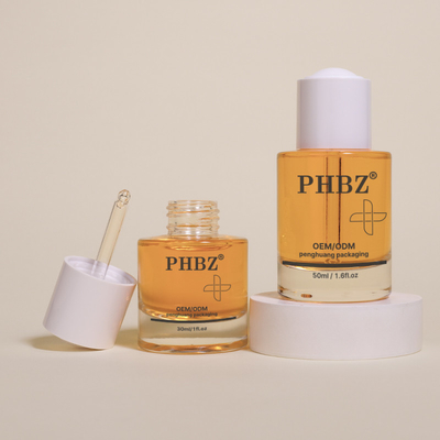 30 ml/50 ml Bottone per gocciolante di vetro a spalla piatta Serum Bottone per gocciolante di olio per capelli trasparente