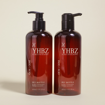 400ml PET Plastic Plastic Shampoo e Conditioner Bottiglie rotonde di lozione ambra bottiglia pompa