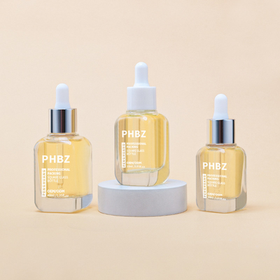 Bottiglie per gocciolante di siero in vetro quadrato da 10 ml, 20 ml, 30 ml e 40 ml su misura con pipetta