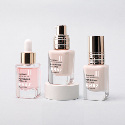 Bottiglia di vetro a fondazione quadrata trasparente 15 ml Dimensione campione Bottiglia di lozione cosmetica