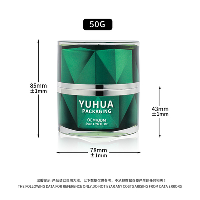 Vasetti per crema in plastica di lusso all'ingrosso 50g Vasetto cosmetico a doppia parete verde vuoto per la cura della pelle