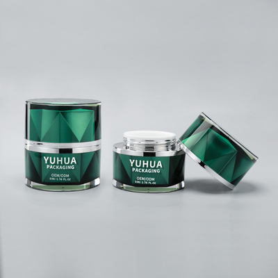 Vasetti per crema in plastica di lusso all'ingrosso 50g Vasetto cosmetico a doppia parete verde vuoto per la cura della pelle
