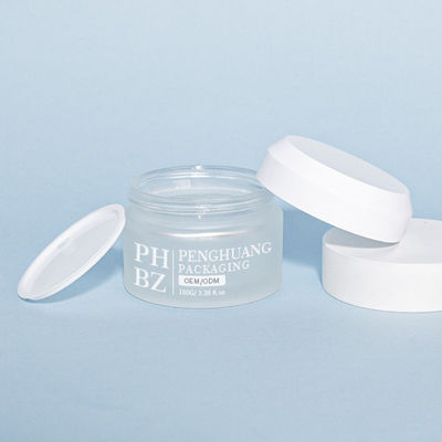 Vasetto per crema in vetro smerigliato da 5-100 g, trasparente, con spalla obliqua e coperchio