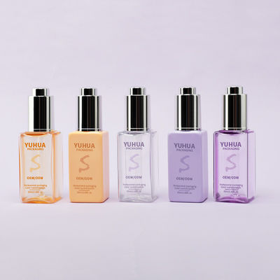 Flaconi contagocce quadrati per siero con serigrafia/stampa a caldo/etichettatura in verde trasparente, blu o bianco