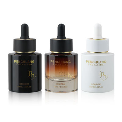 Bottiglia gocciolante di vetro rotondo con logo personalizzato secondo i requisiti del cliente