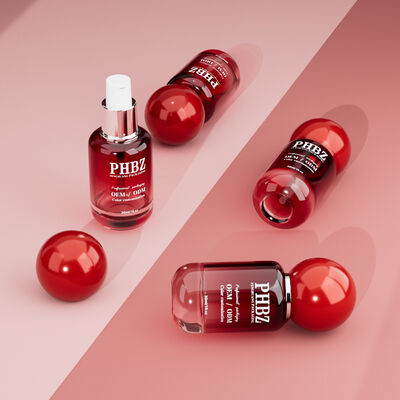 30ml / 1oz vuoto di vetro a gradiente rosso bottiglia di siero cosmetico con tappo a sfera rotonda, colore personalizzato OEM ODM imballaggio per la cura della pelle per lozione olio essenziale