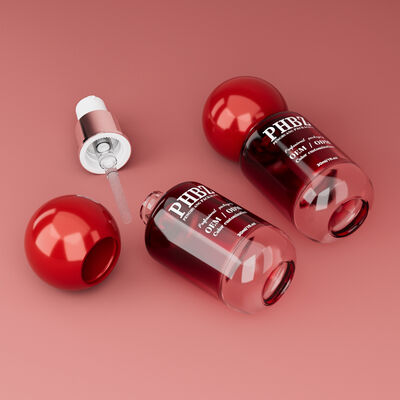 30ml / 1oz vuoto di vetro a gradiente rosso bottiglia di siero cosmetico con tappo a sfera rotonda, colore personalizzato OEM ODM imballaggio per la cura della pelle per lozione olio essenziale