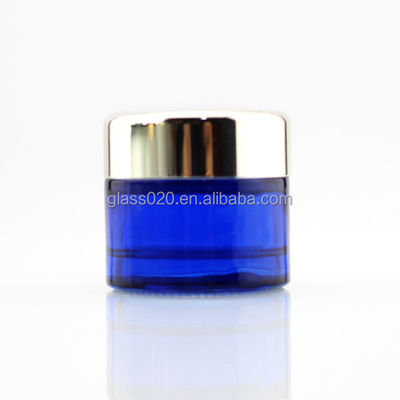 Barattoli di vetro della crema blu vuota 30g di lusso per il cosmetico con il coperchio