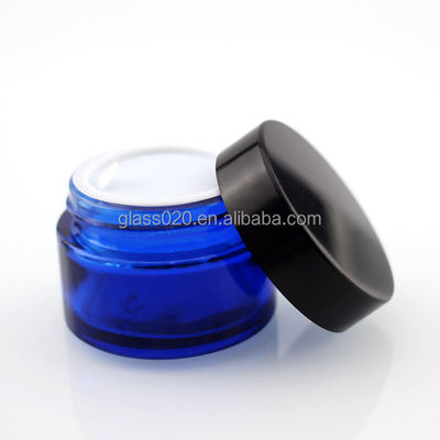 Barattoli di vetro della crema blu vuota 30g di lusso per il cosmetico con il coperchio
