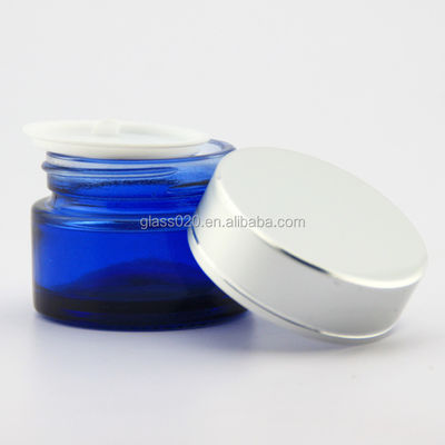 Barattoli di vetro della crema blu vuota 30g di lusso per il cosmetico con il coperchio