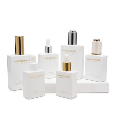 Il contagoccia del siero di MSDS imbottiglia le bottiglie di vetro bianche opache opache di forma quadrata 30ml 50ml 100ml