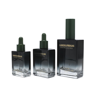 Bottiglia di vetro del contagoccia dell'olio essenziale di 30ml 50ml 100ml del siero di lusso vuoto cosmetico del quadrato nero
