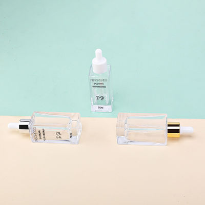 Bottiglia di vetro d'imballaggio cosmetica all'ingrosso del siero di vetro da bottiglia del quadrato del contagoccia di cura di pelle 50ml
