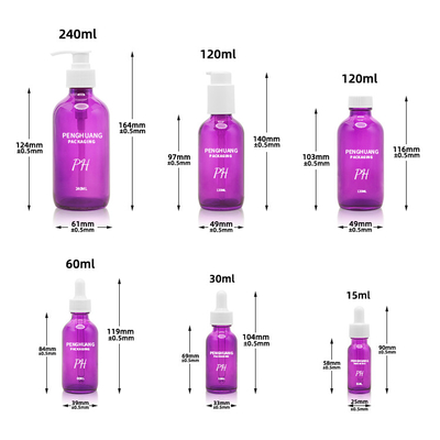 il vetro porpora di 60ml Boston imbottiglia la bottiglia del contagoccia del siero di cura di pelle dell'olio essenziale di massaggio 2oz