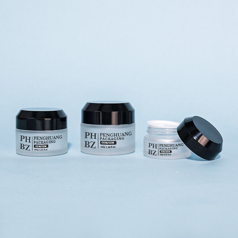 Vasetto per crema in vetro smerigliato da 5-100 g, trasparente, con spalla obliqua e coperchio