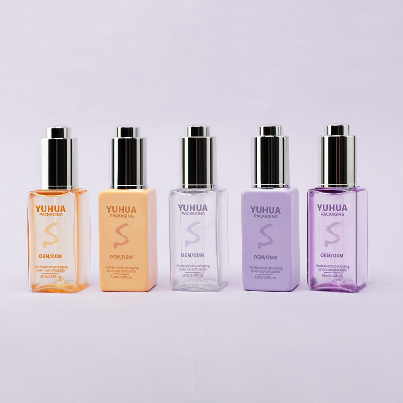 Flaconi contagocce quadrati per siero con serigrafia/stampa a caldo/etichettatura in verde trasparente, blu o bianco