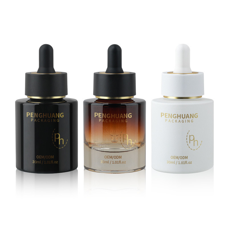 Bottiglia gocciolante di vetro rotondo con logo personalizzato secondo i requisiti del cliente