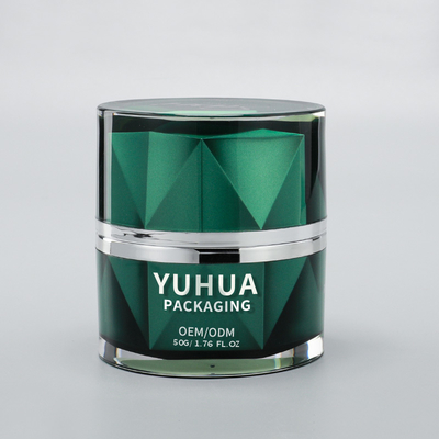 Vasetti per crema in plastica di lusso all'ingrosso 50g Vasetto cosmetico a doppia parete verde vuoto per la cura della pelle