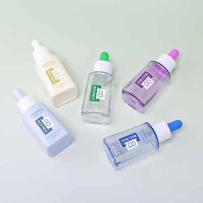 Logo personalizzato Bottiglia per gocciolante di siero PET quadrato da 50 ml con tappo di gomma