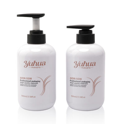 Bottiglia cosmetica PET rotonda da 500 ml realizzata con materiale riciclabile a sostegno di iniziative di imballaggio sostenibile nei cosmetici