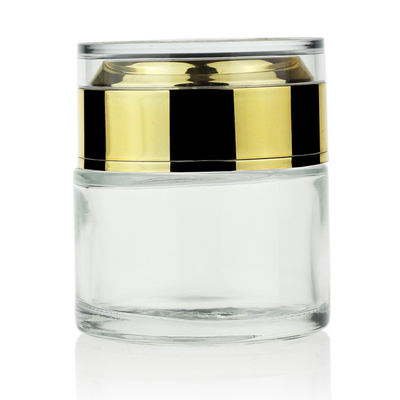 Alto barattolo bianco della crema di vetro glassato 50g con il coperchio acrilico di lusso dell'oro